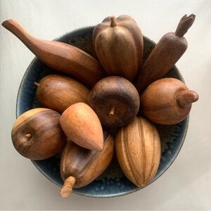 Mid Century MCM Mod Hand Carved Wooden Fruit 10pc Fall Autumn Decor